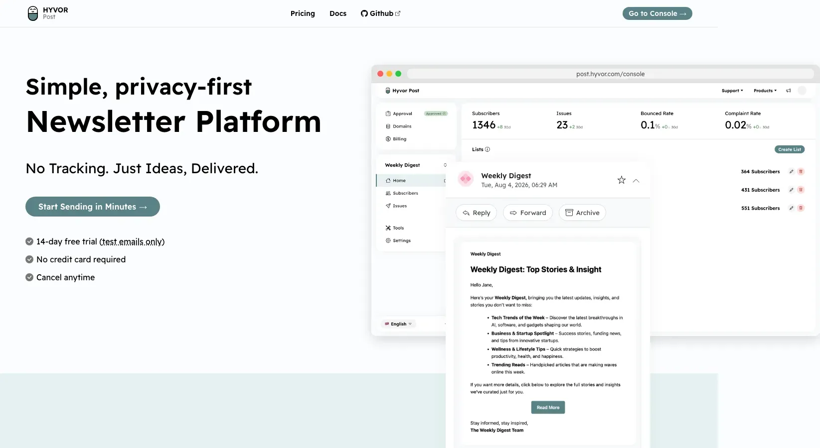 Homepage of Hyvor Post