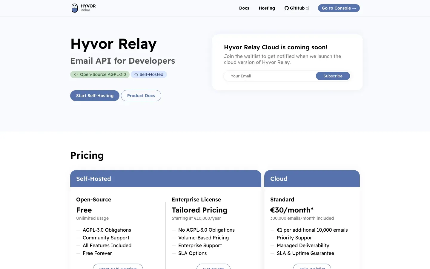 Homepage of Hyvor Relay