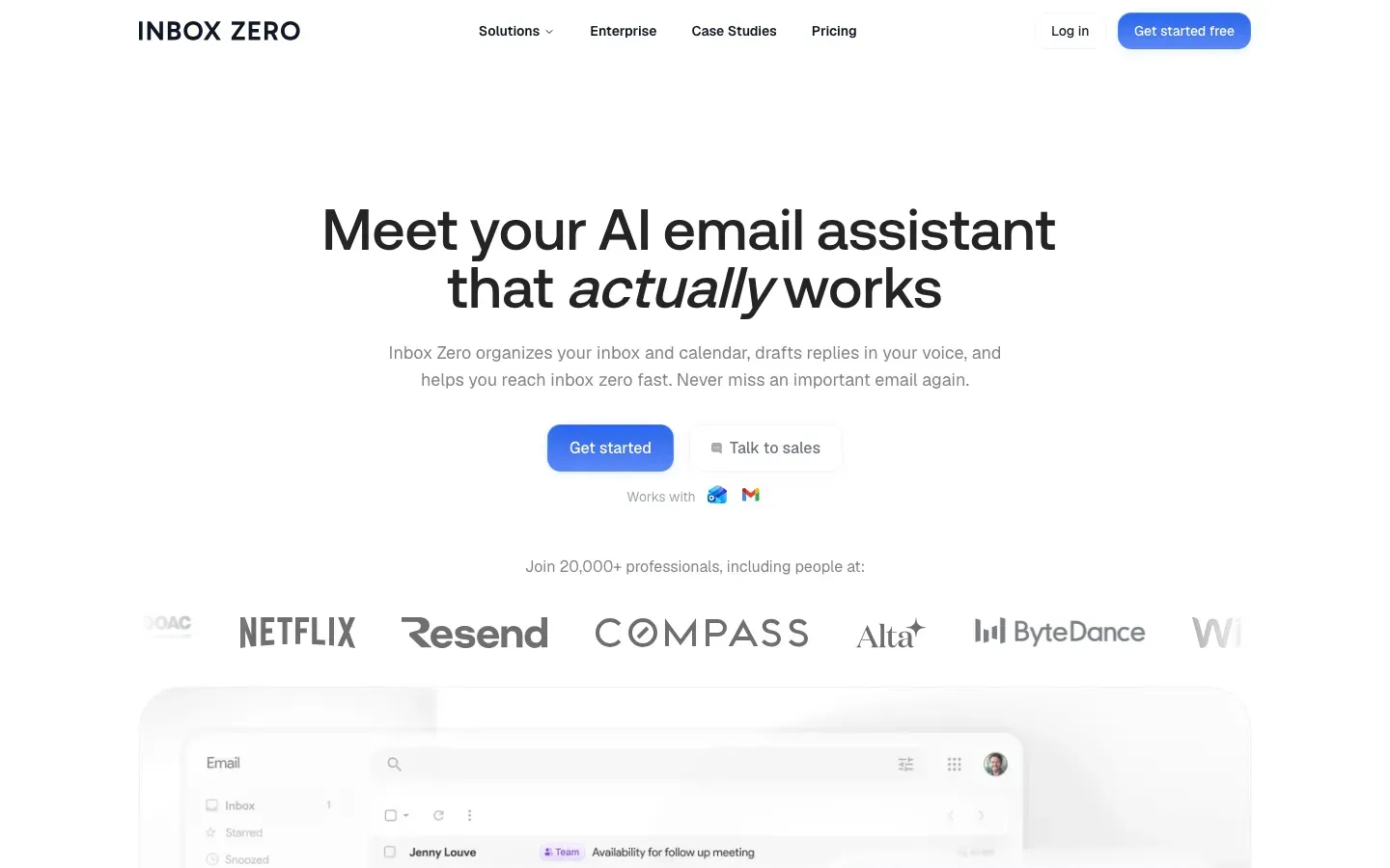 Homepage of Inbox Zero