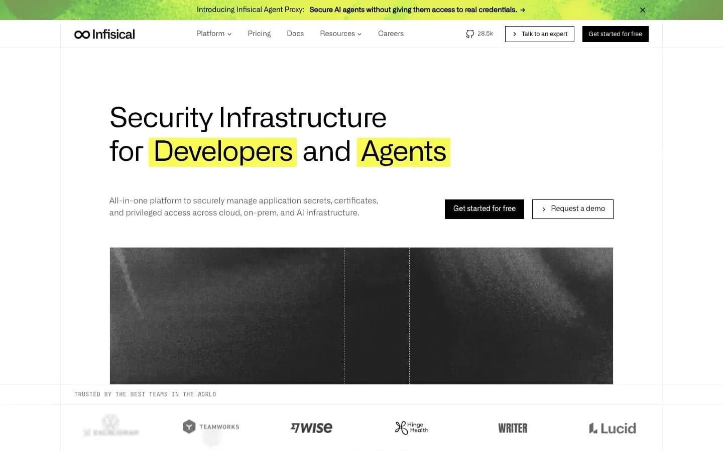 Homepage of Infisical