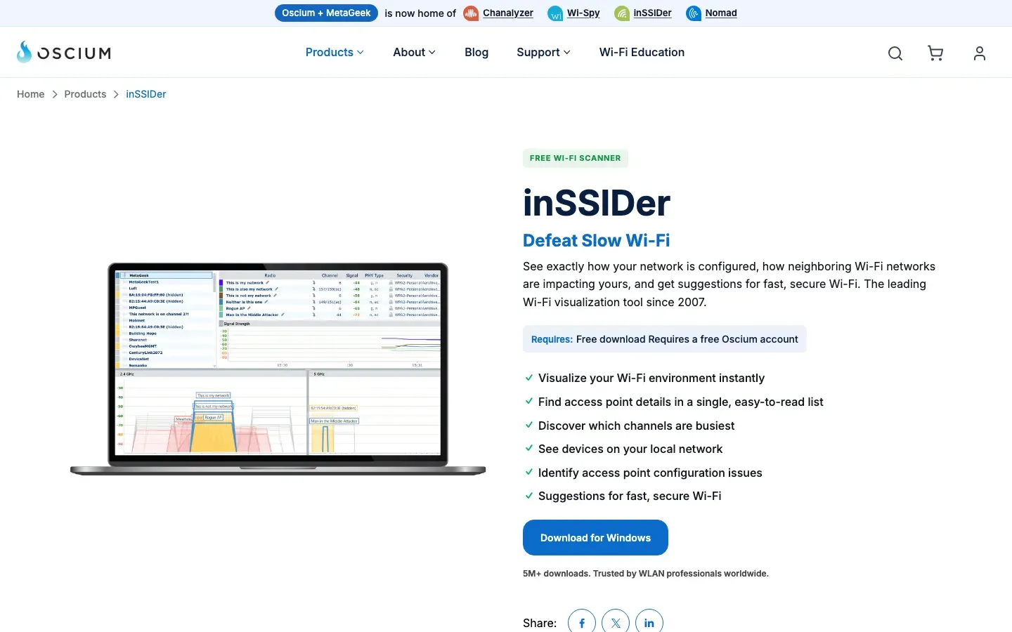 Homepage of inSSIDer