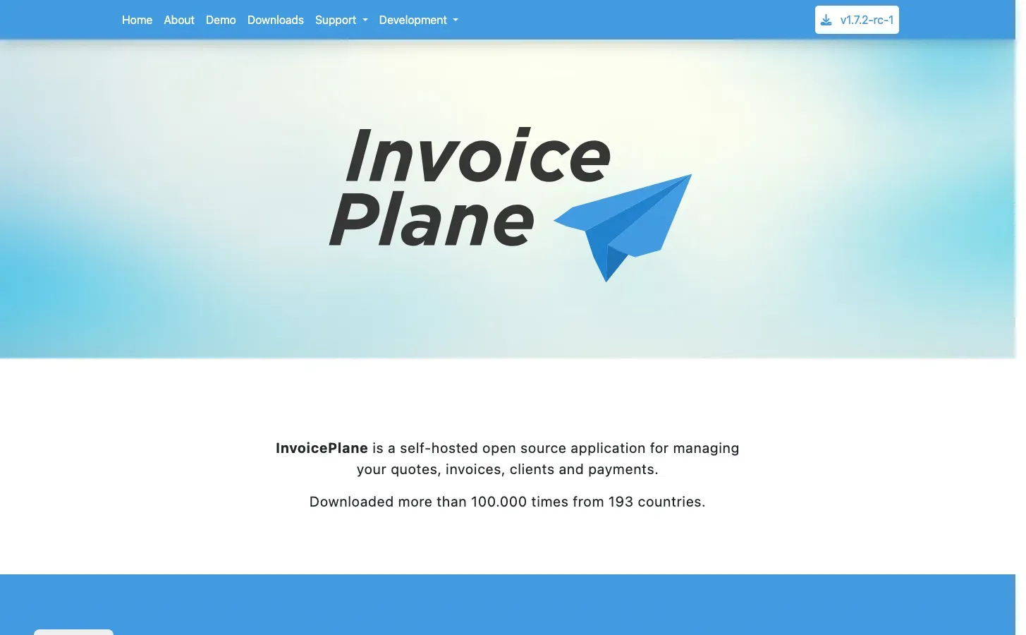 Homepage of InvoicePlane