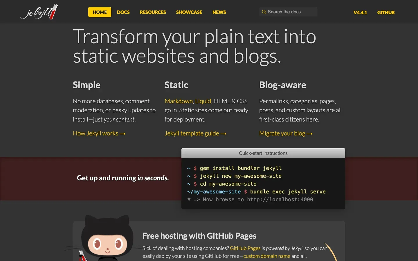 Homepage of Jekyll