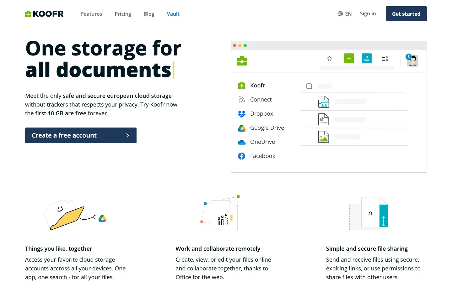 Homepage of Koofr