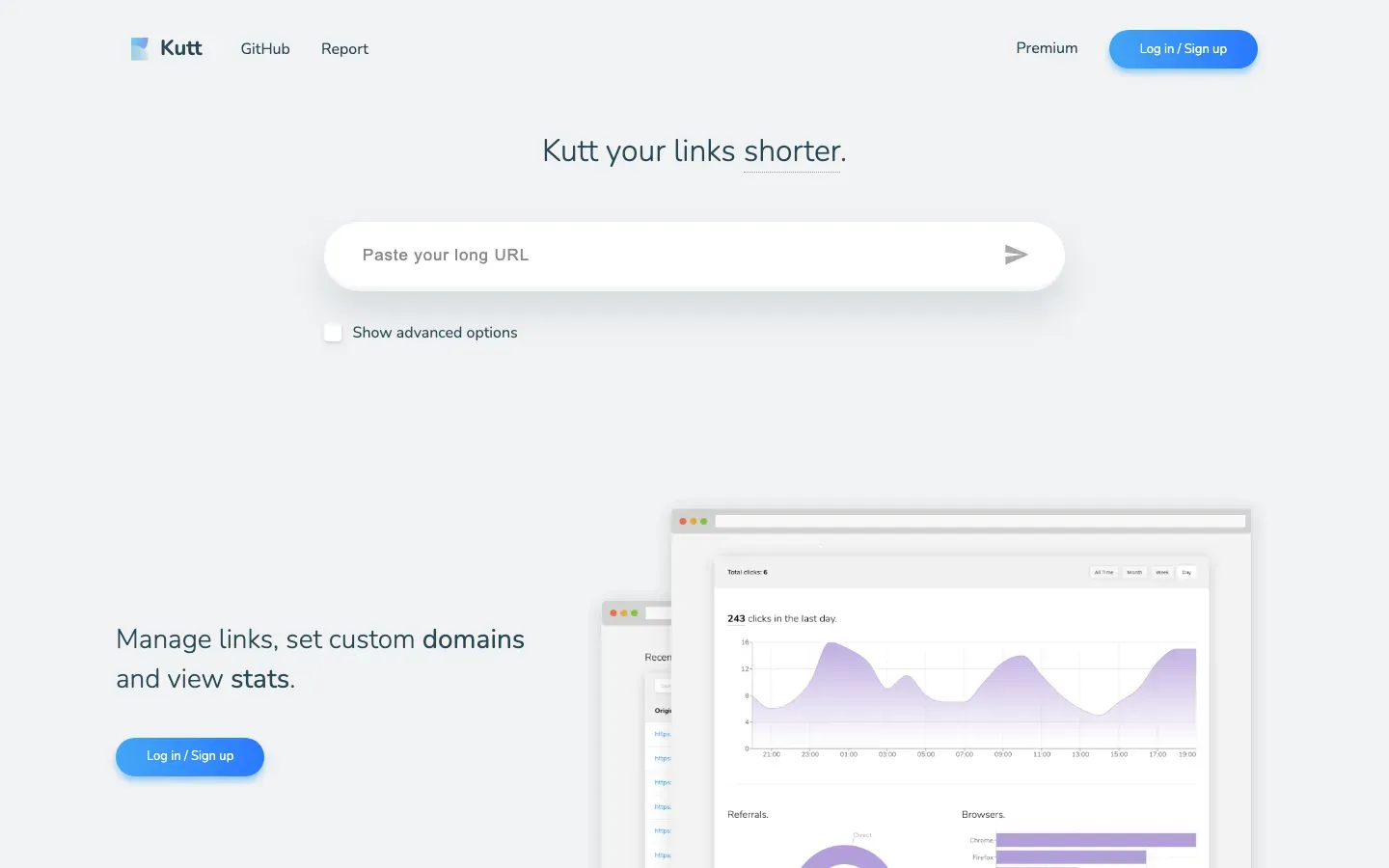 Homepage of Kutt