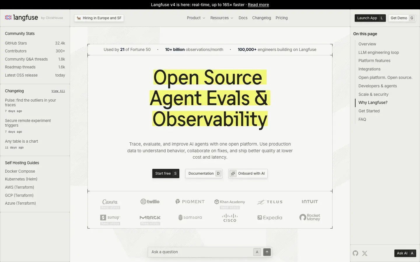 Homepage of Langfuse