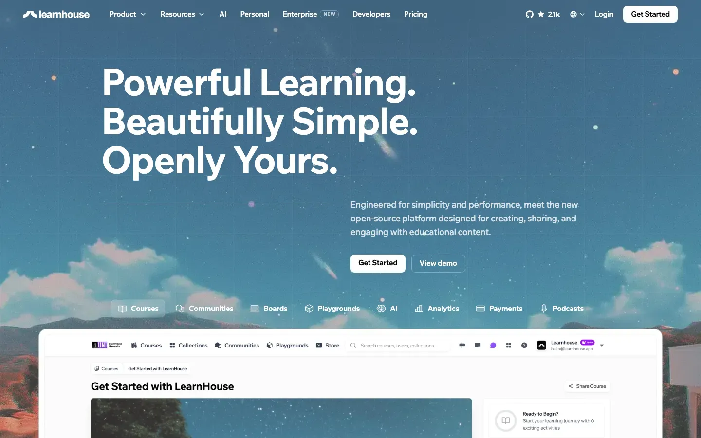 Homepage of LearnHouse