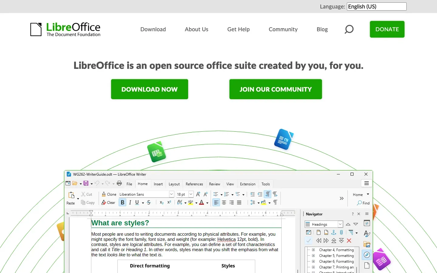 Homepage of LibreOffice