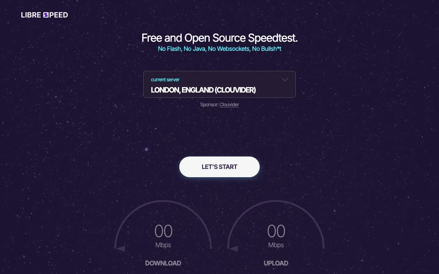 Homepage of LibreSpeed