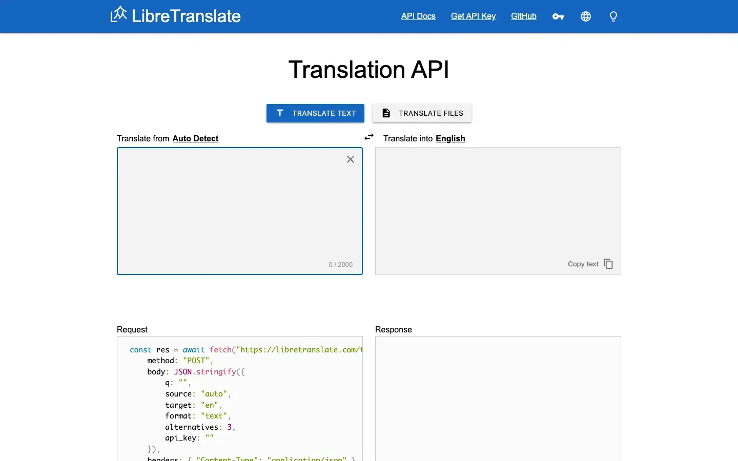 Homepage of LibreTranslate