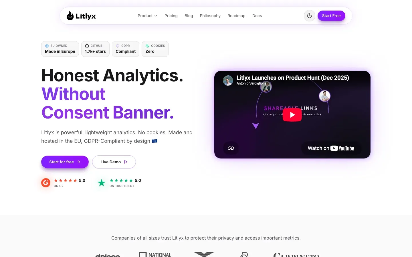 Homepage of Litlyx