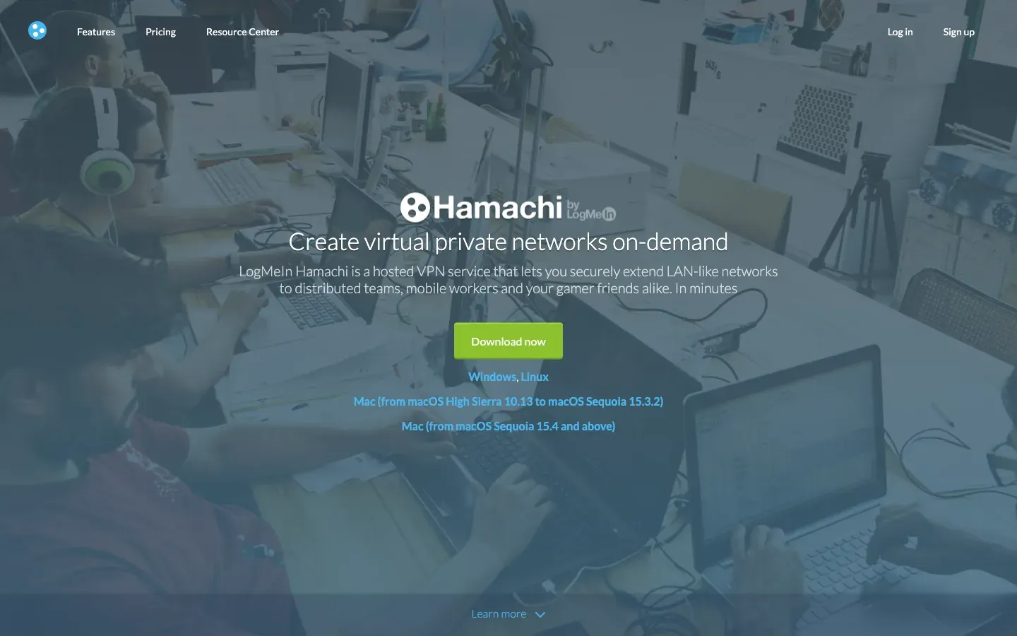 Homepage of LogMeIn Hamachi