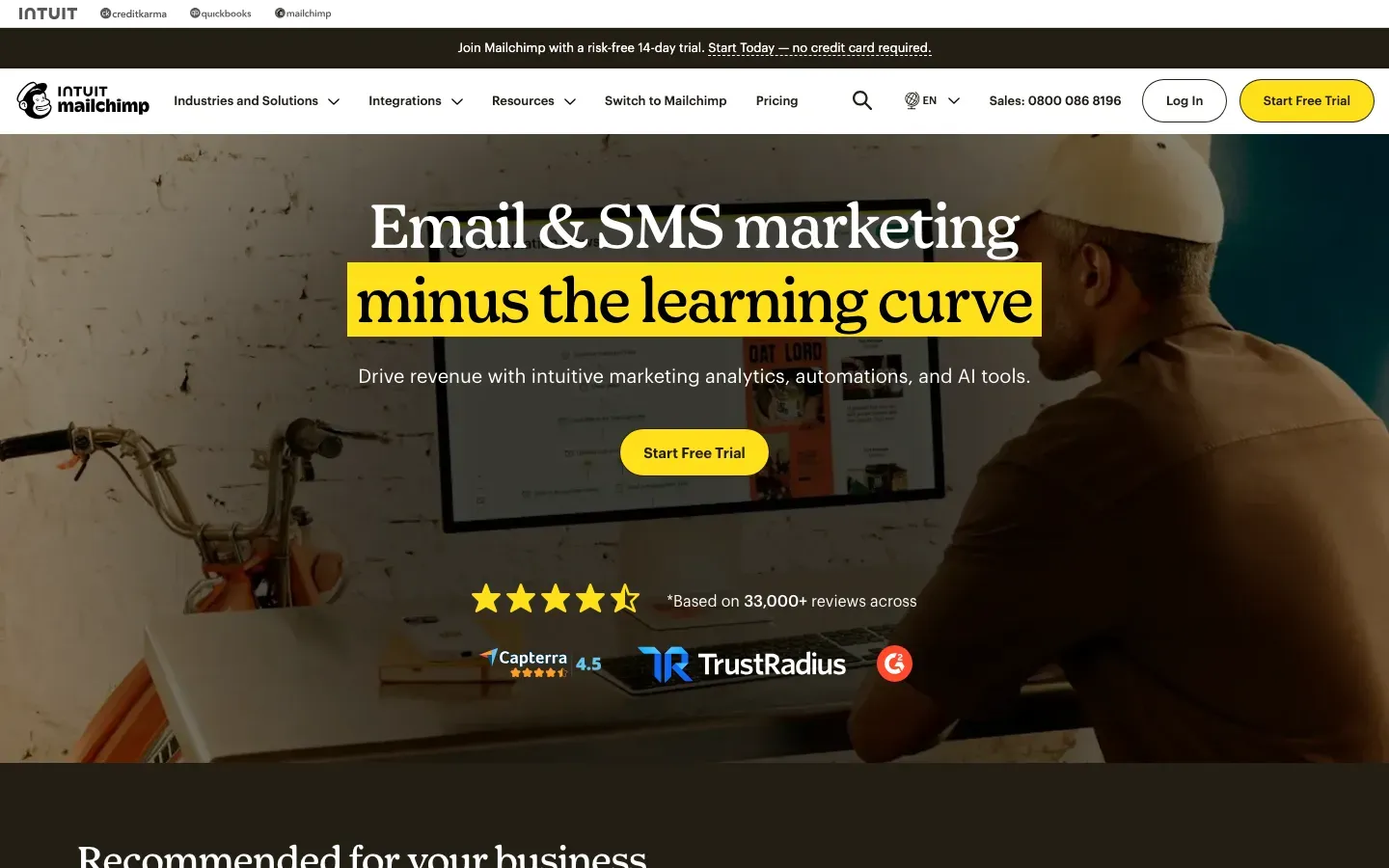 Homepage of Mailchimp