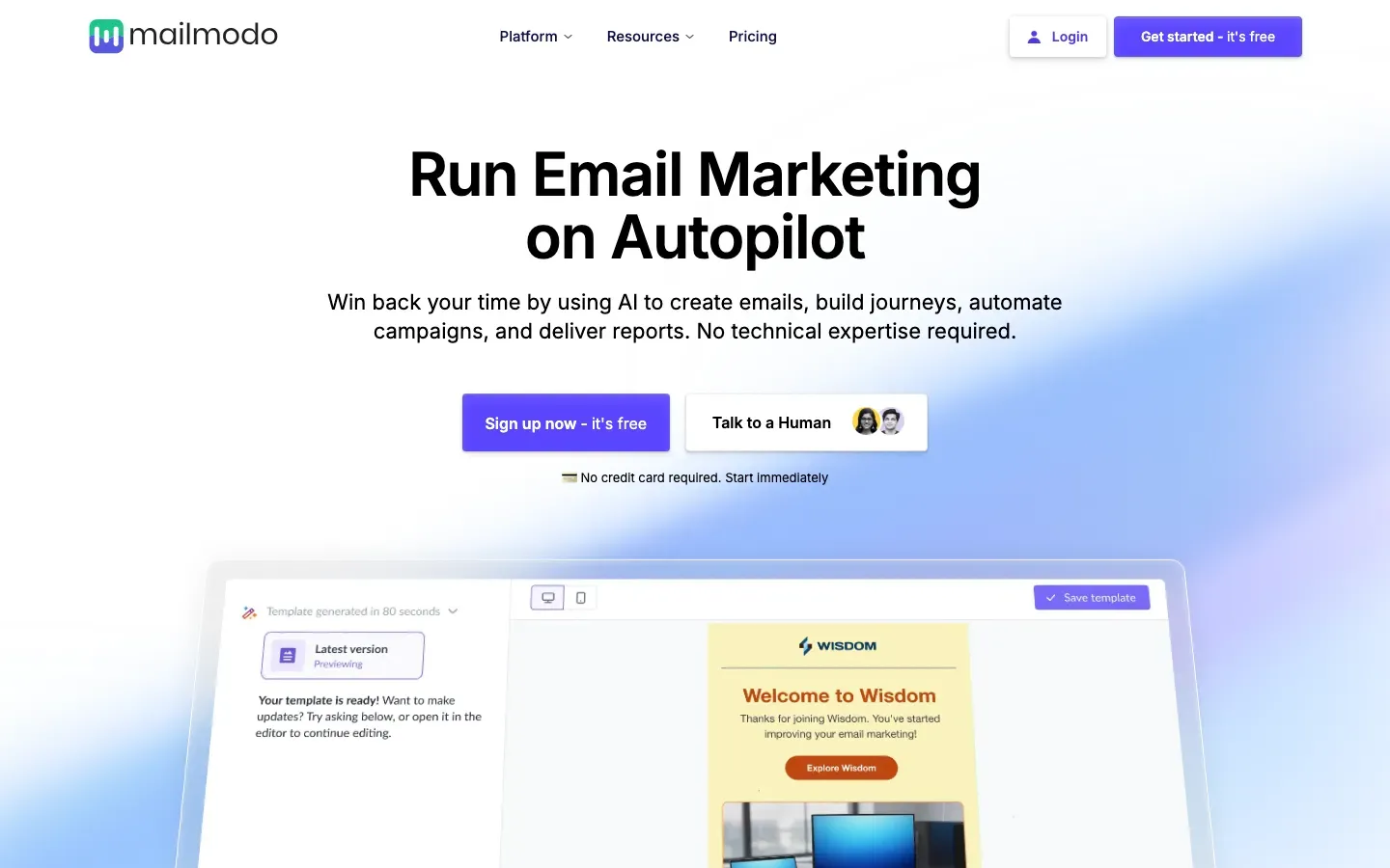 Homepage of Mailmodo