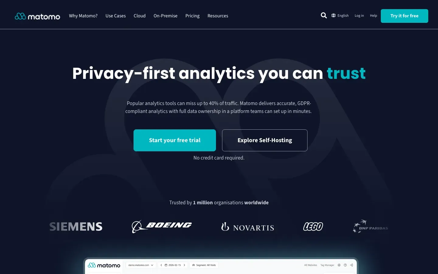 Homepage of Matomo