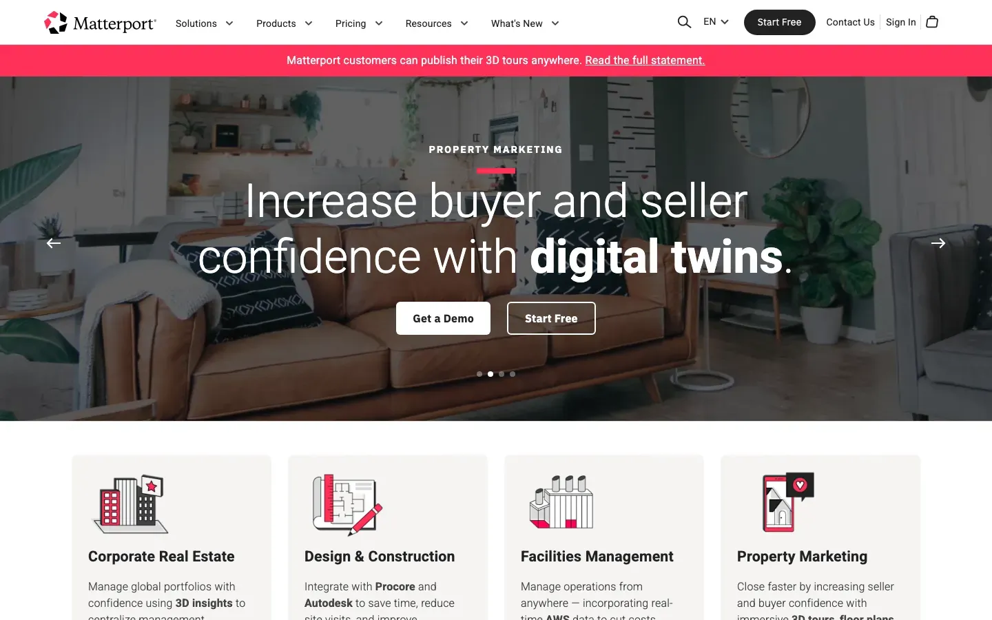 Homepage of Matterport