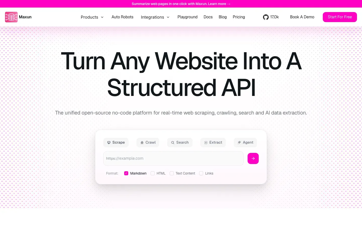 Homepage of Maxun
