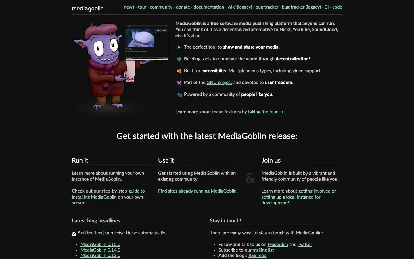 Homepage of MediaGoblin