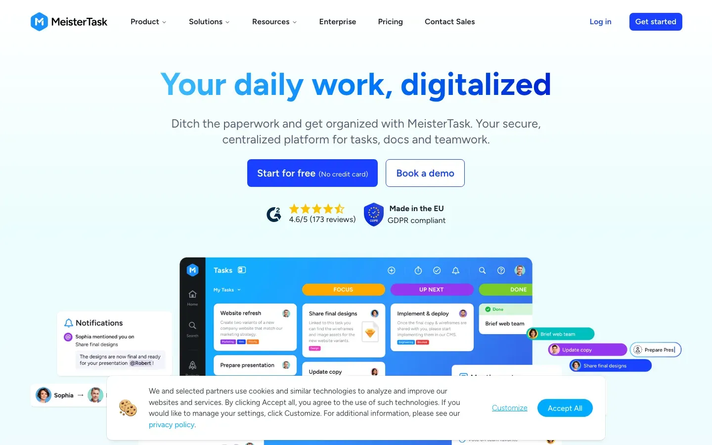 Homepage of MeisterTask