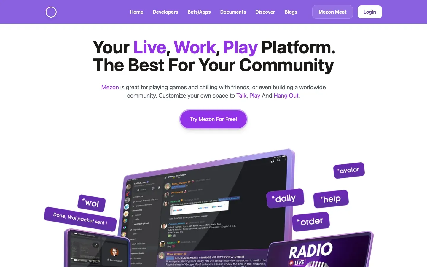 Homepage of Mezon
