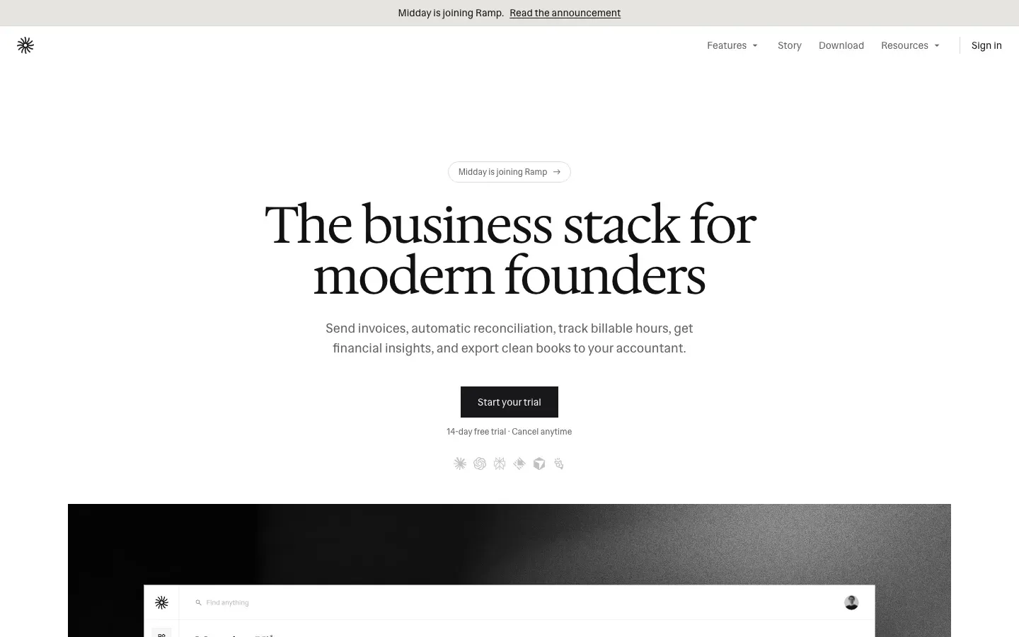 Homepage of Midday
