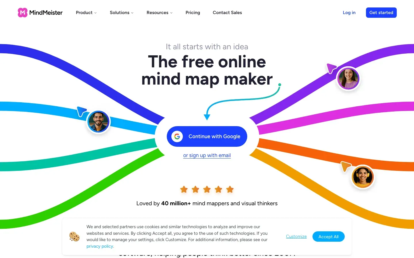 Homepage of MindMeister