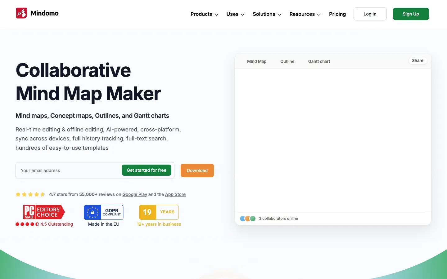 Homepage of Mindomo