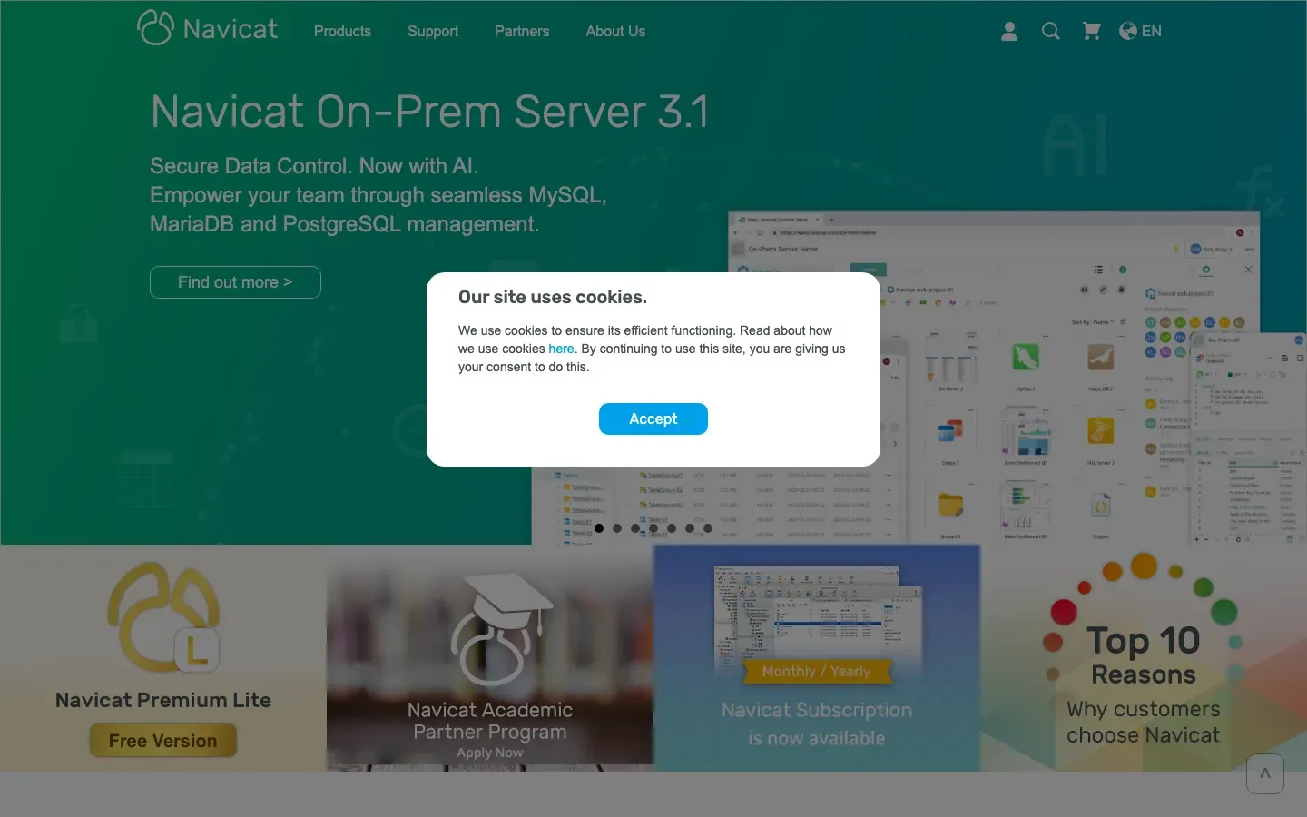 Homepage of Navicat
