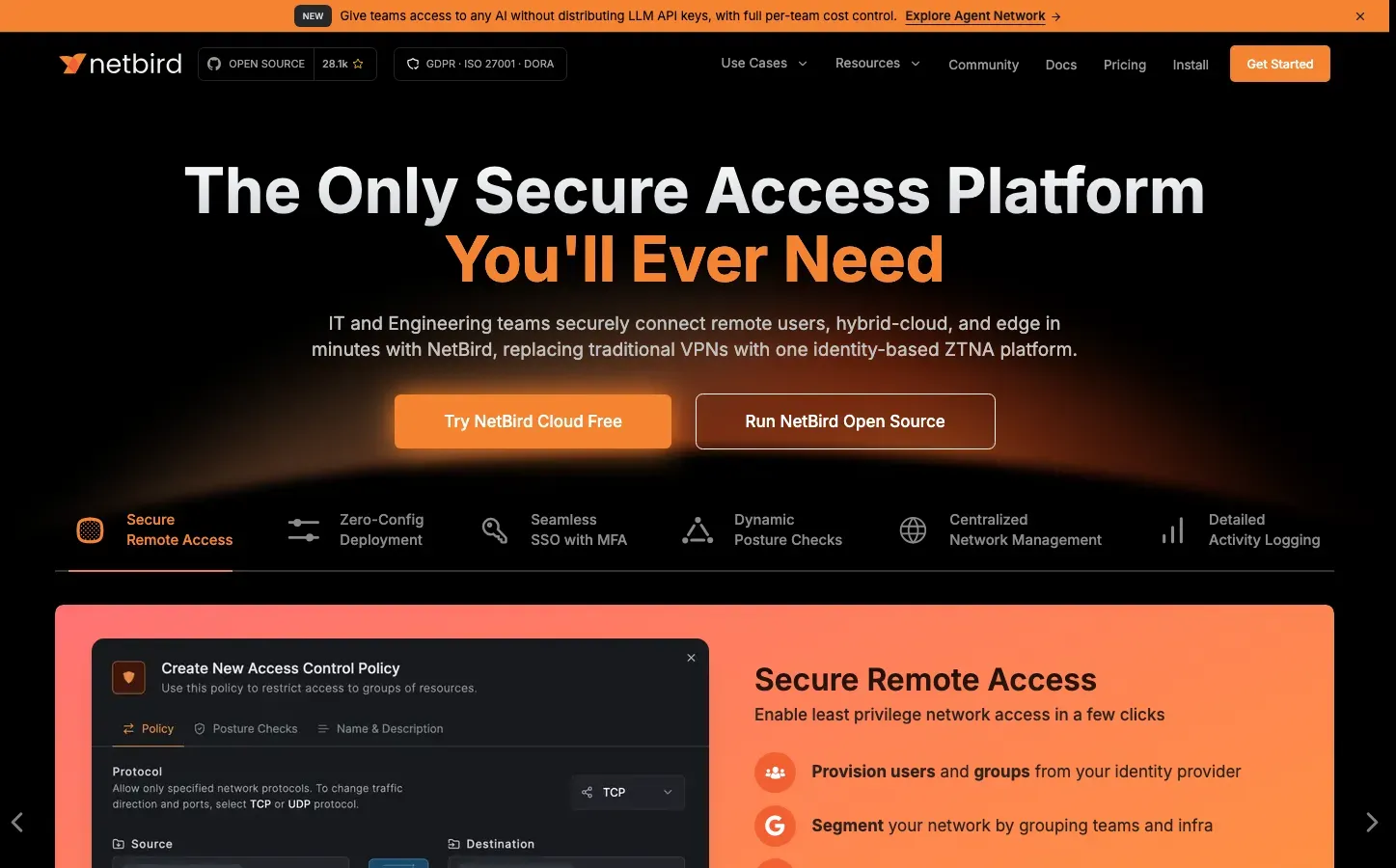Homepage of NetBird