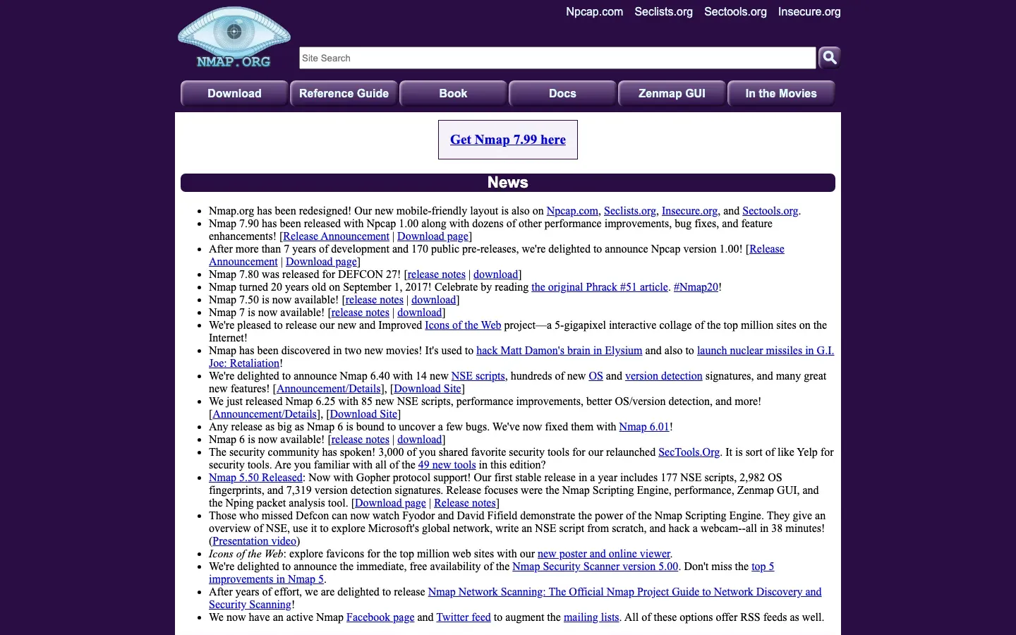 Homepage of Nmap