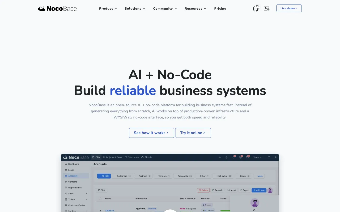 Homepage of NocoBase