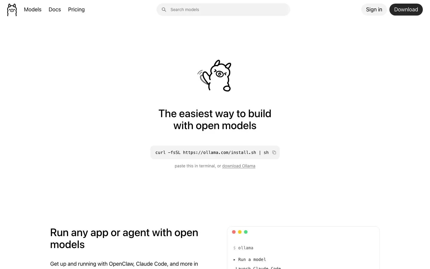 Homepage of Ollama