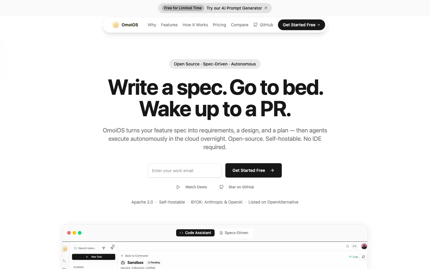 Homepage of OmoiOS