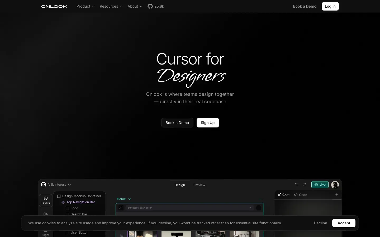 Homepage of Onlook