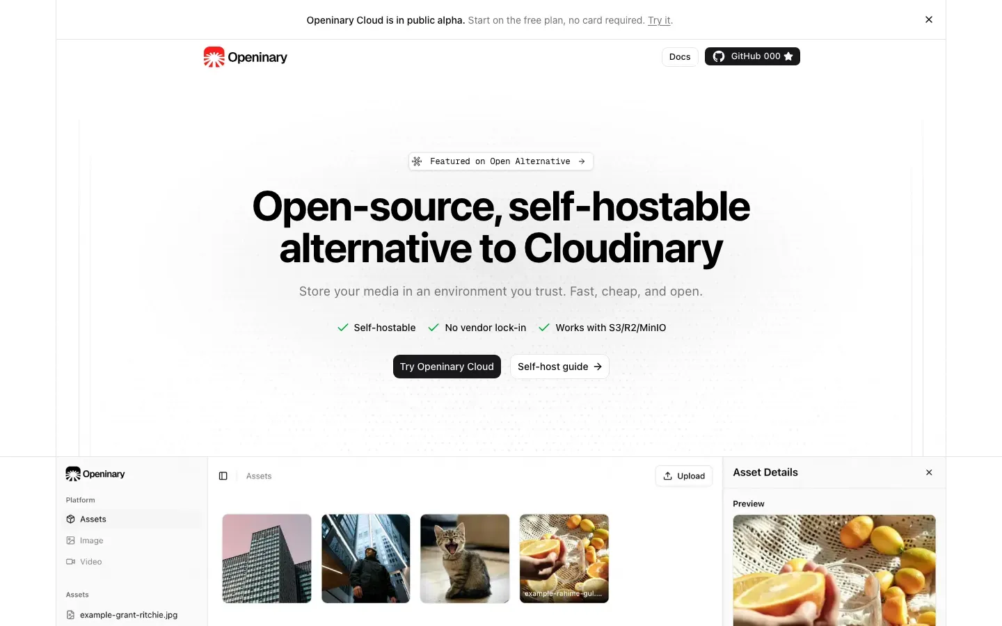 Homepage of Openinary