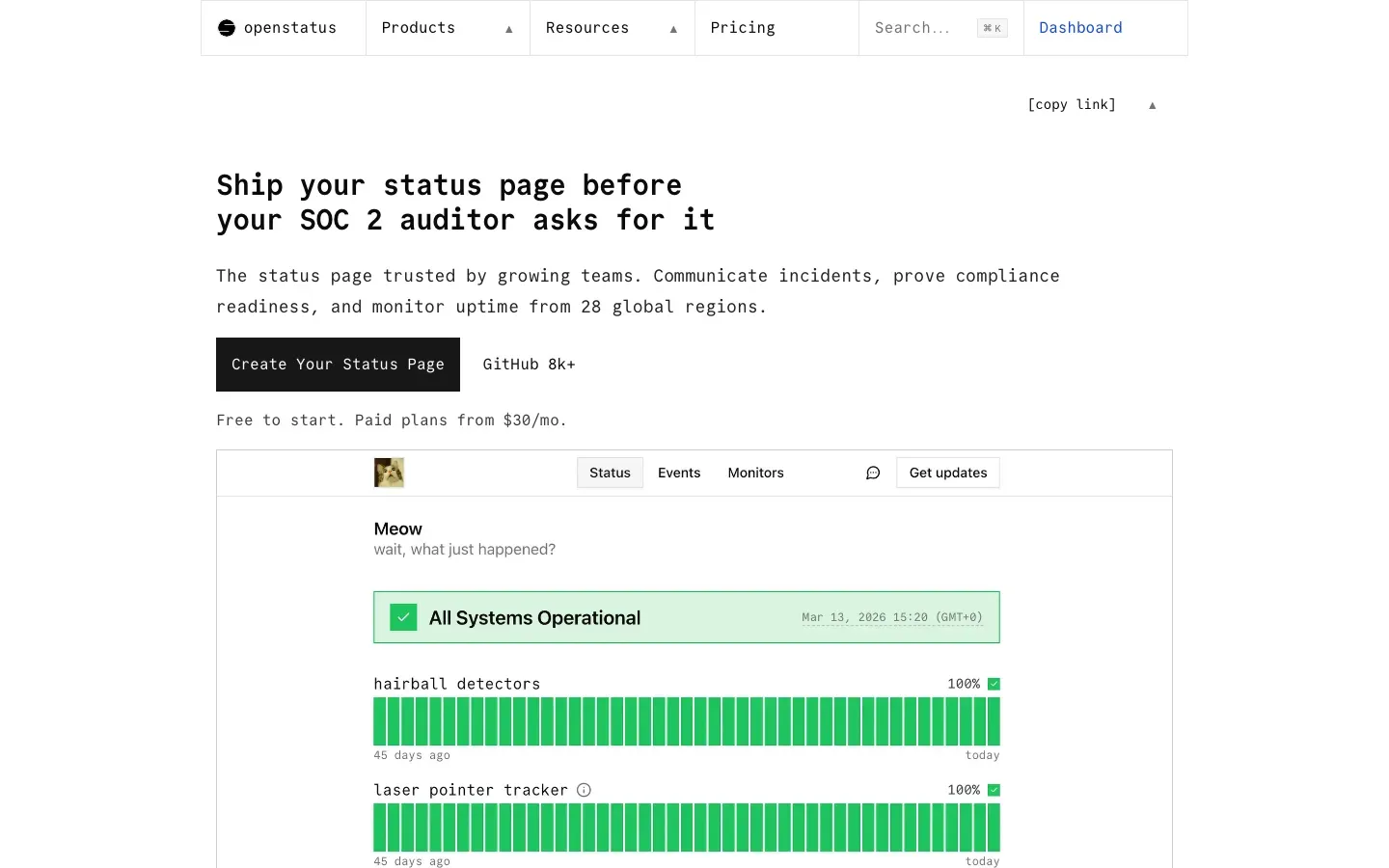 Homepage of openstatus