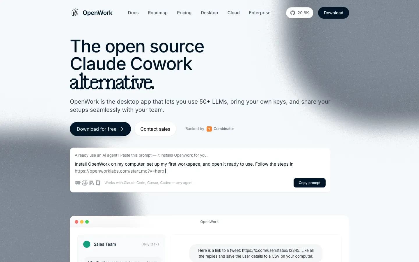 Homepage of OpenWork