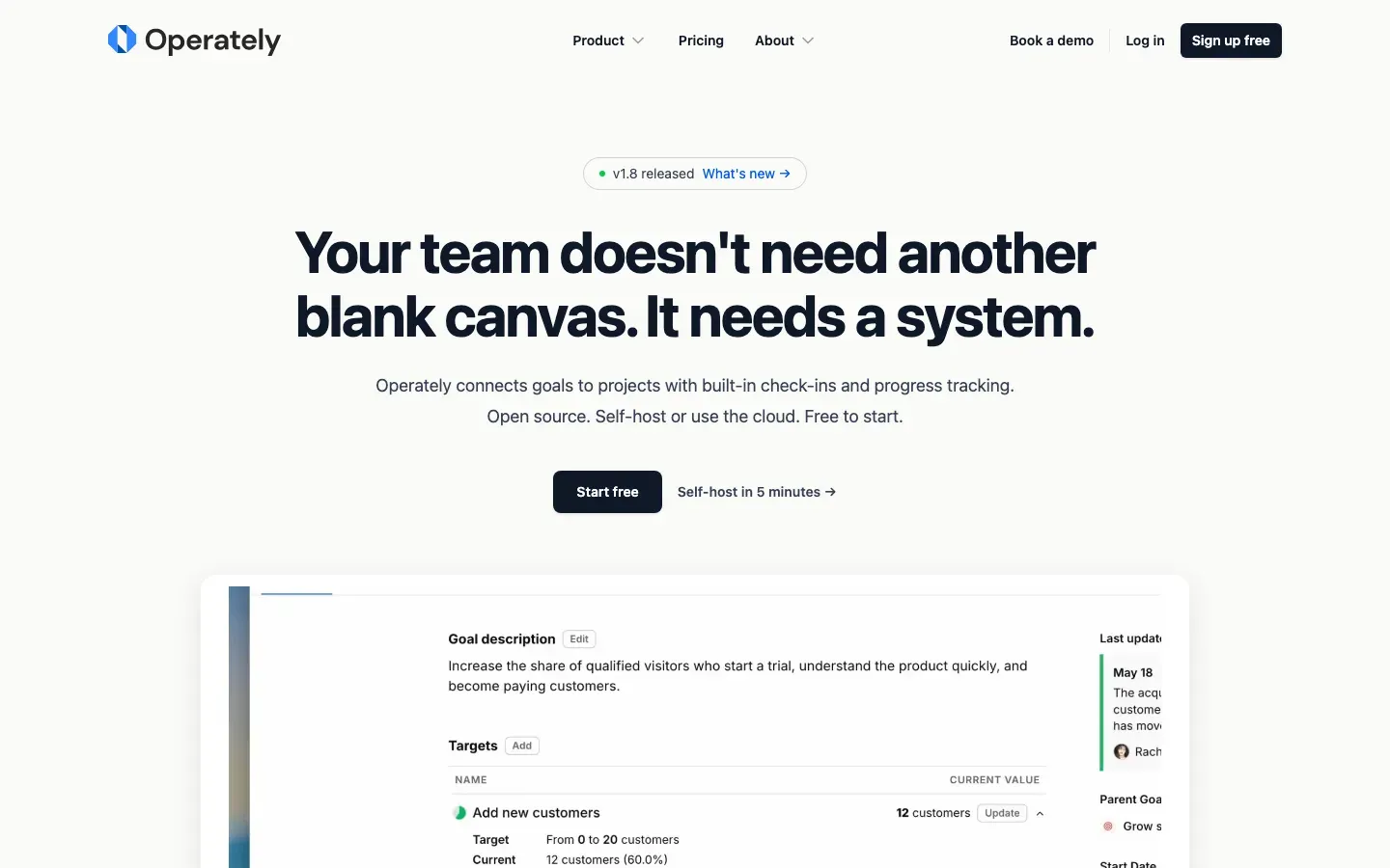Homepage of Operately
