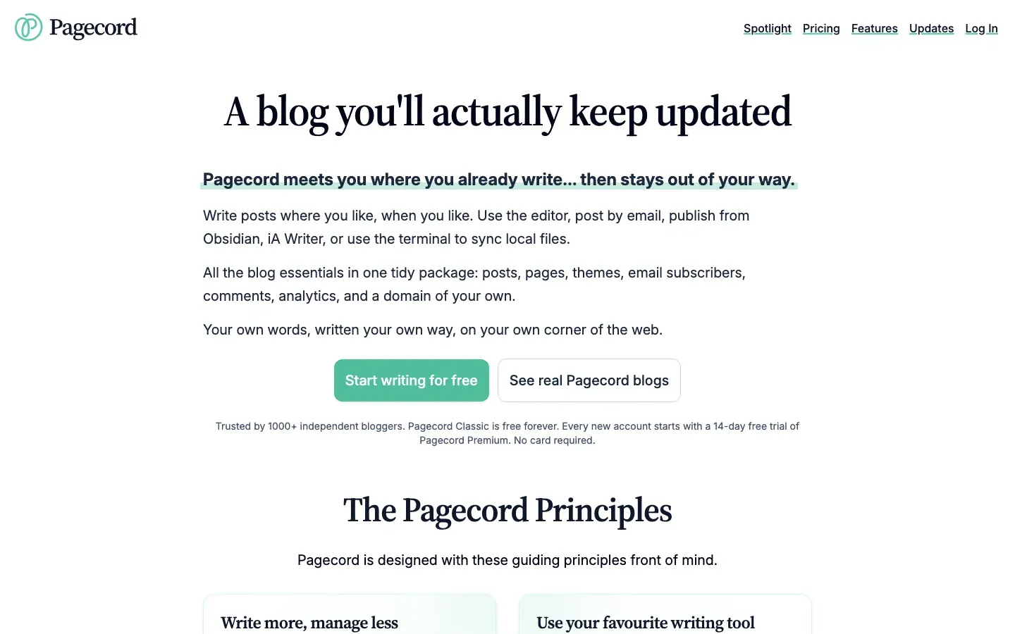 Homepage of Pagecord