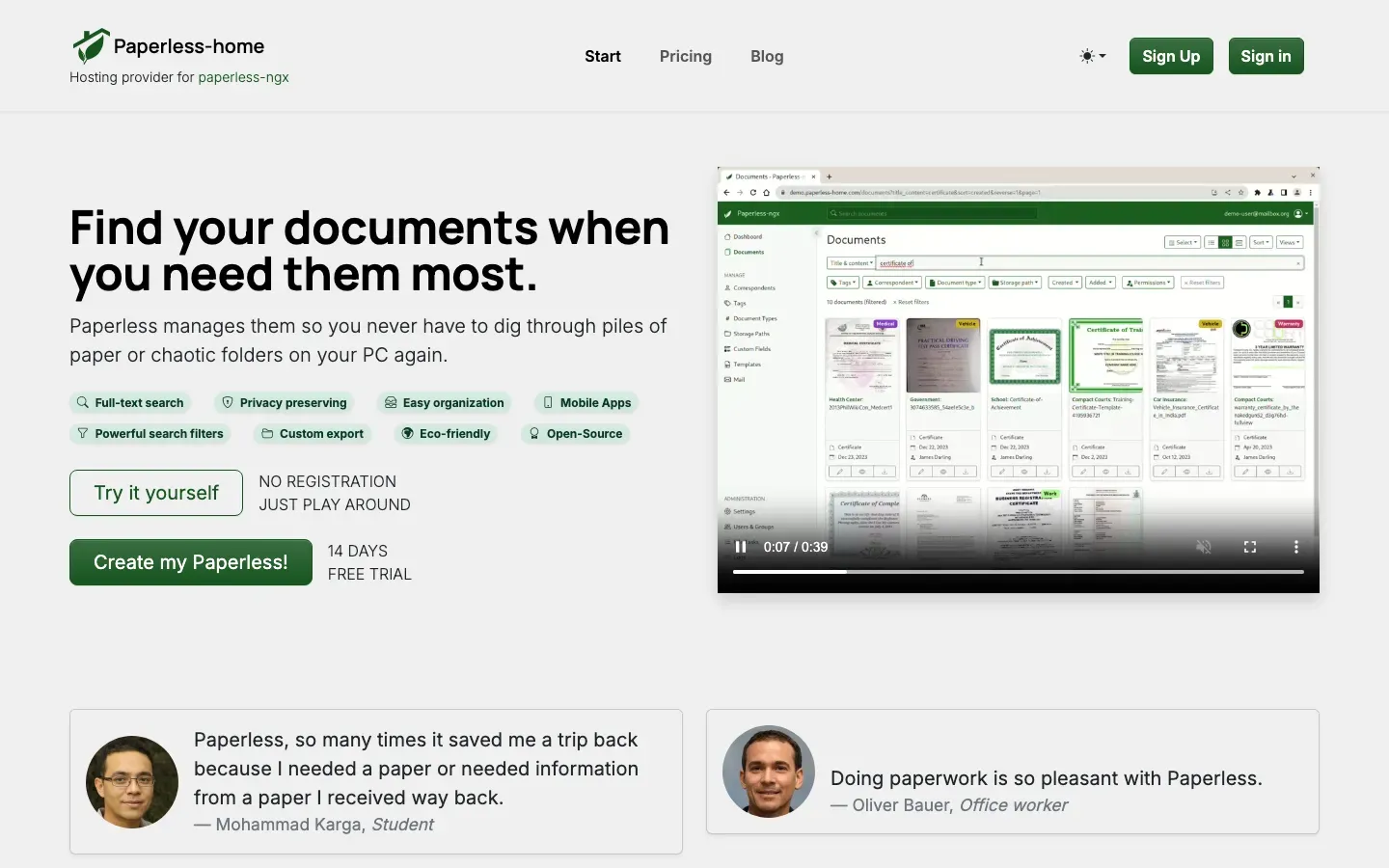 Homepage of Paperless-home