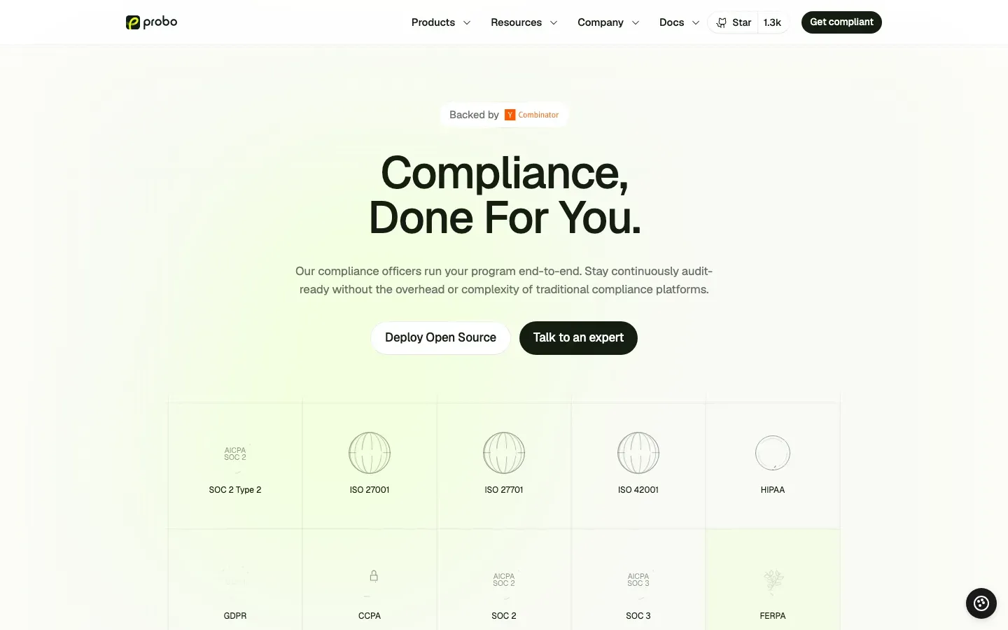 Homepage of Probo