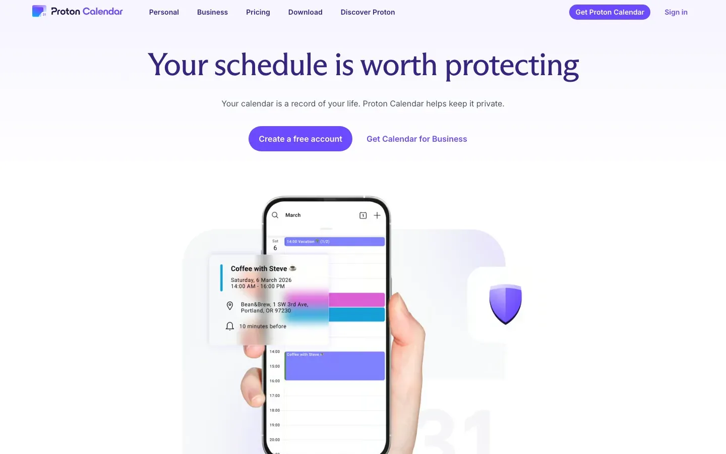 Homepage of Proton Calendar