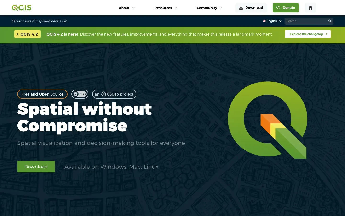 Homepage of QGIS
