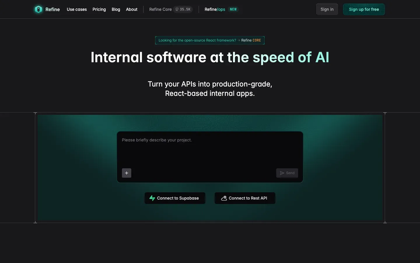 Homepage of Refine