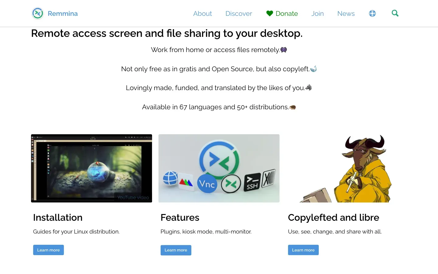 Homepage of Remmina