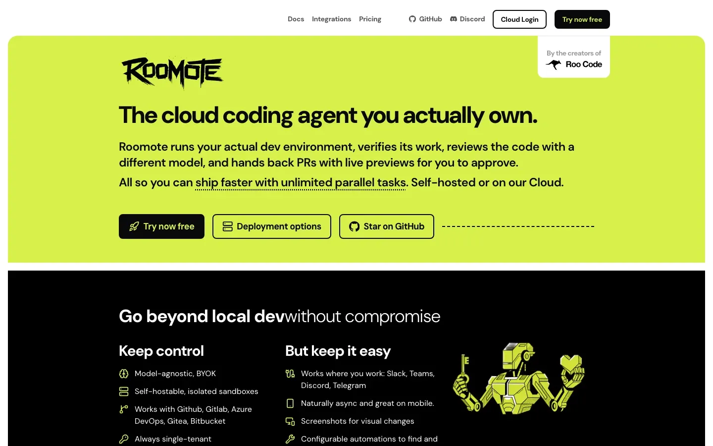 Homepage of Roomote