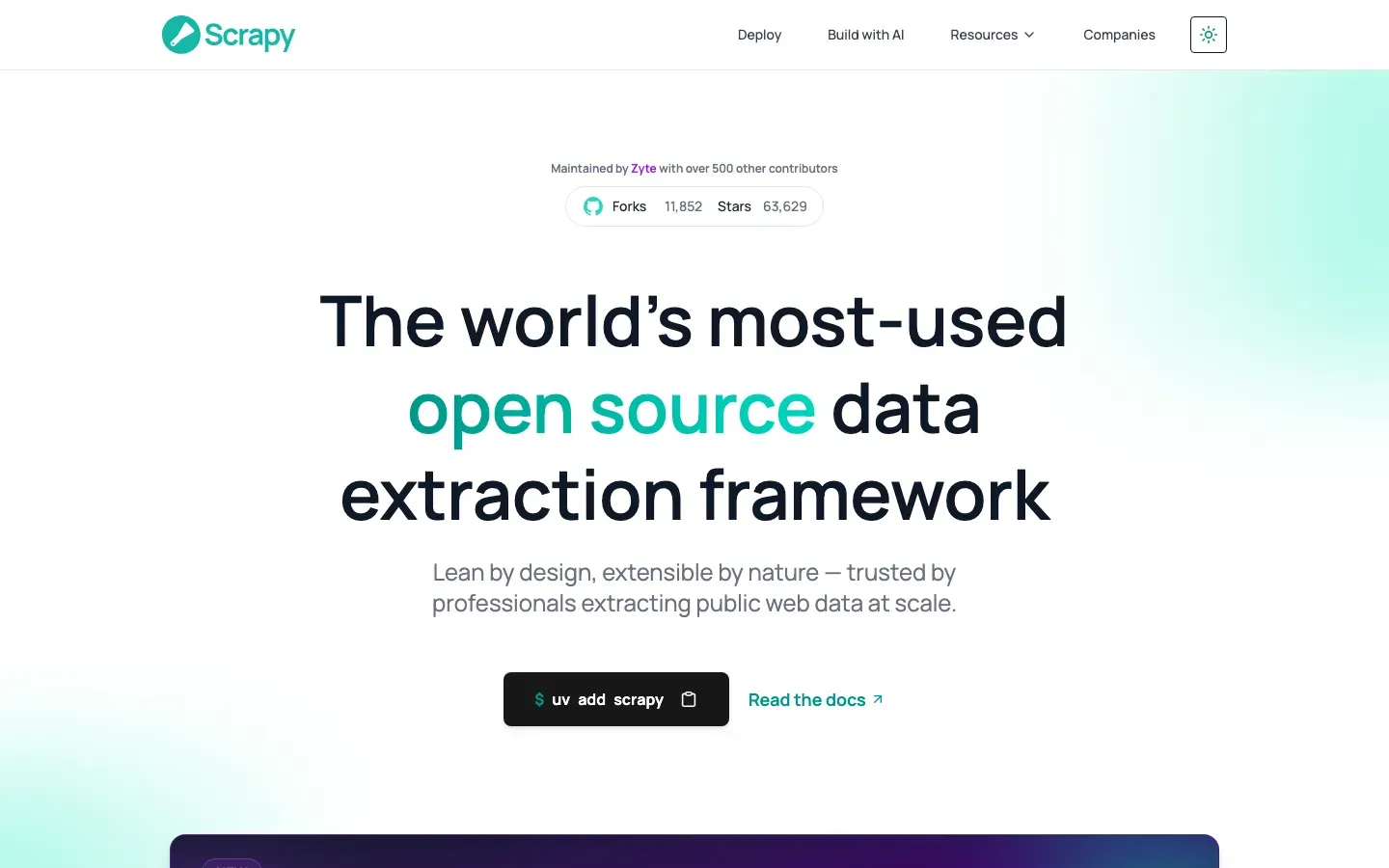Homepage of Scrapy