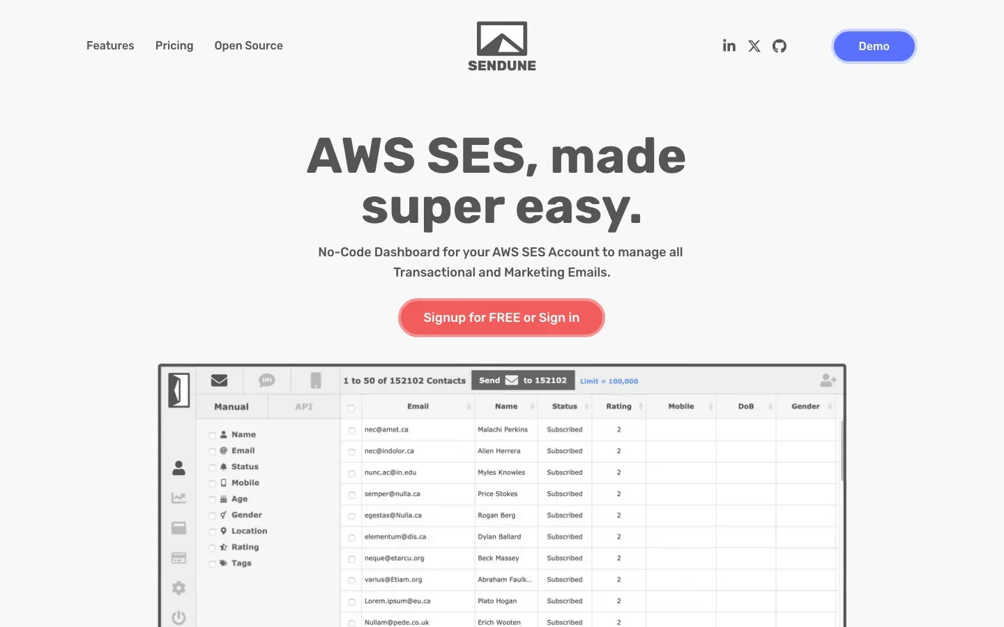 Homepage of SENDUNE