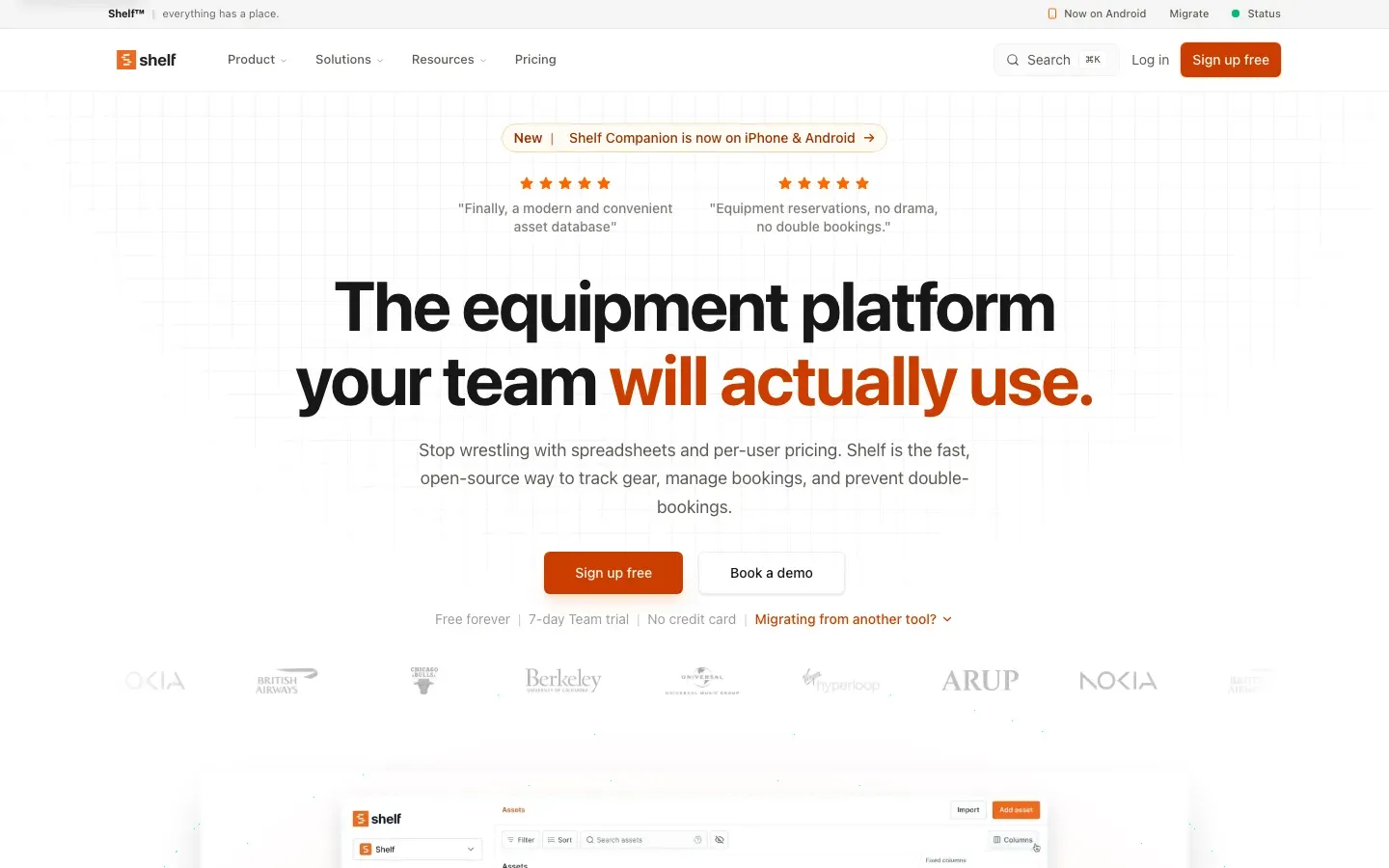 Homepage of Shelf