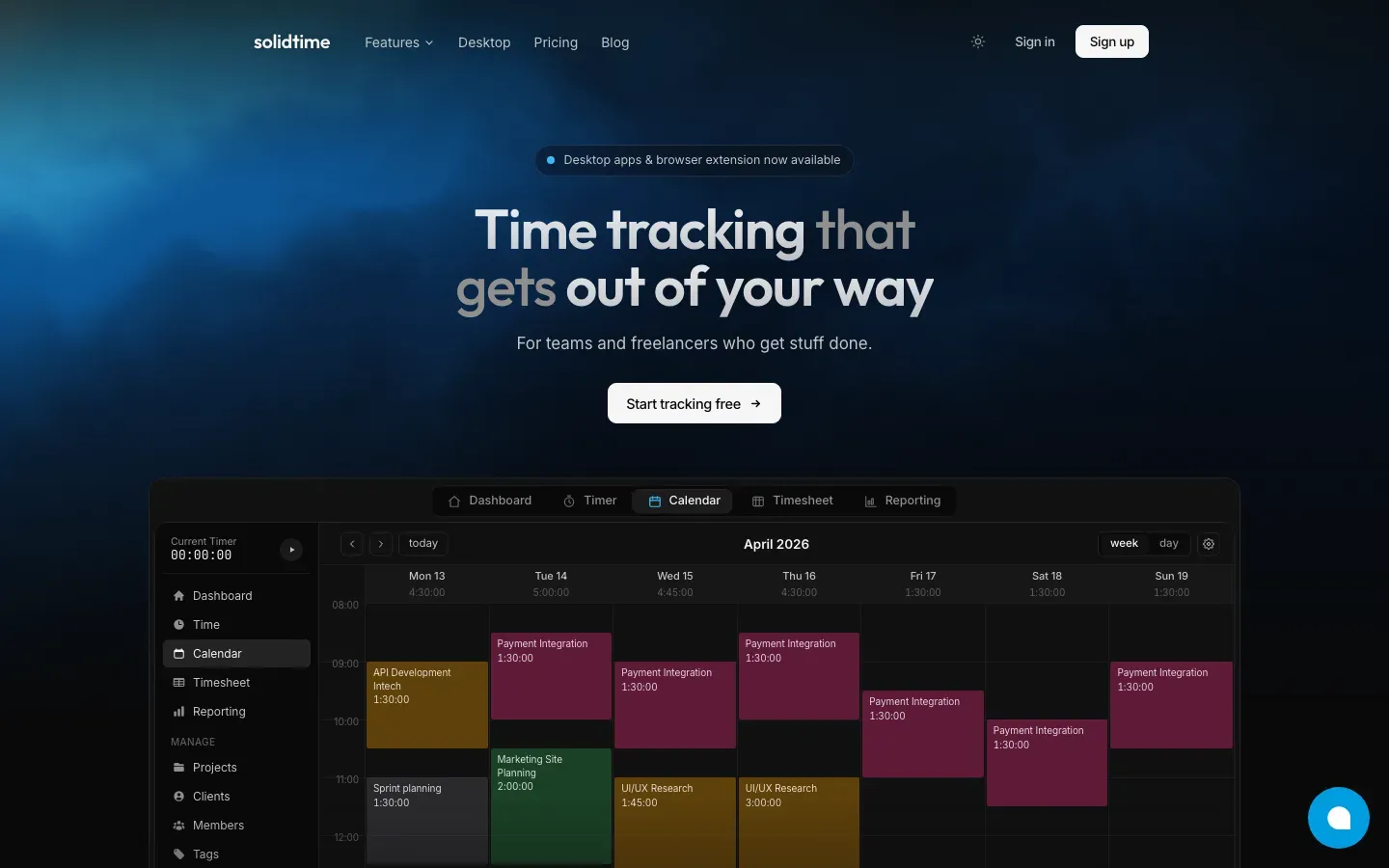 Homepage of solidtime